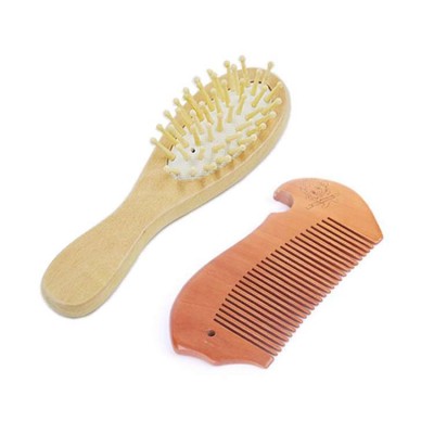 Wood Message Hair brush and bread comb set cushion paddle brush